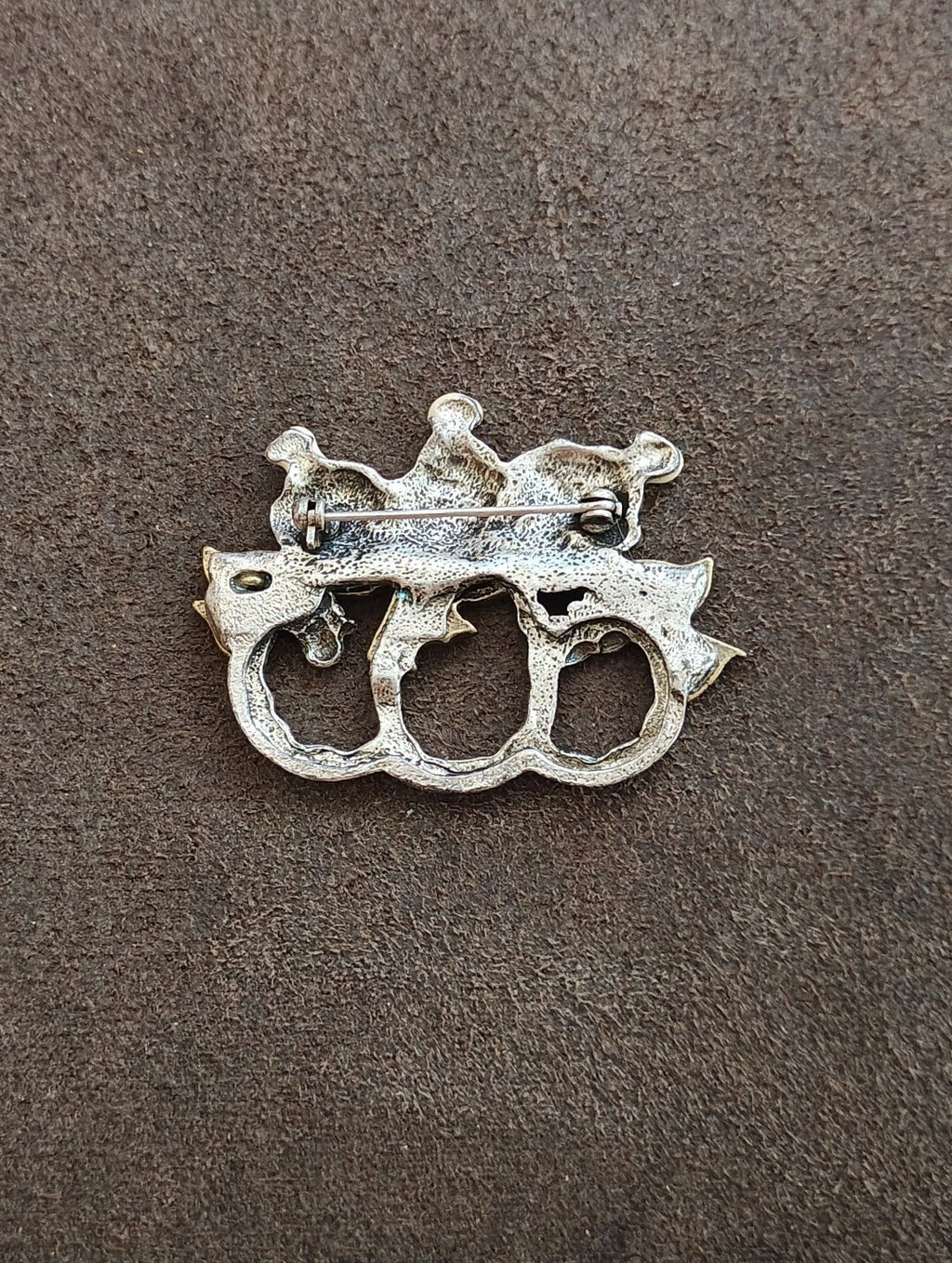 1980s Pewter Triple Snowman Holiday Brooch Pin