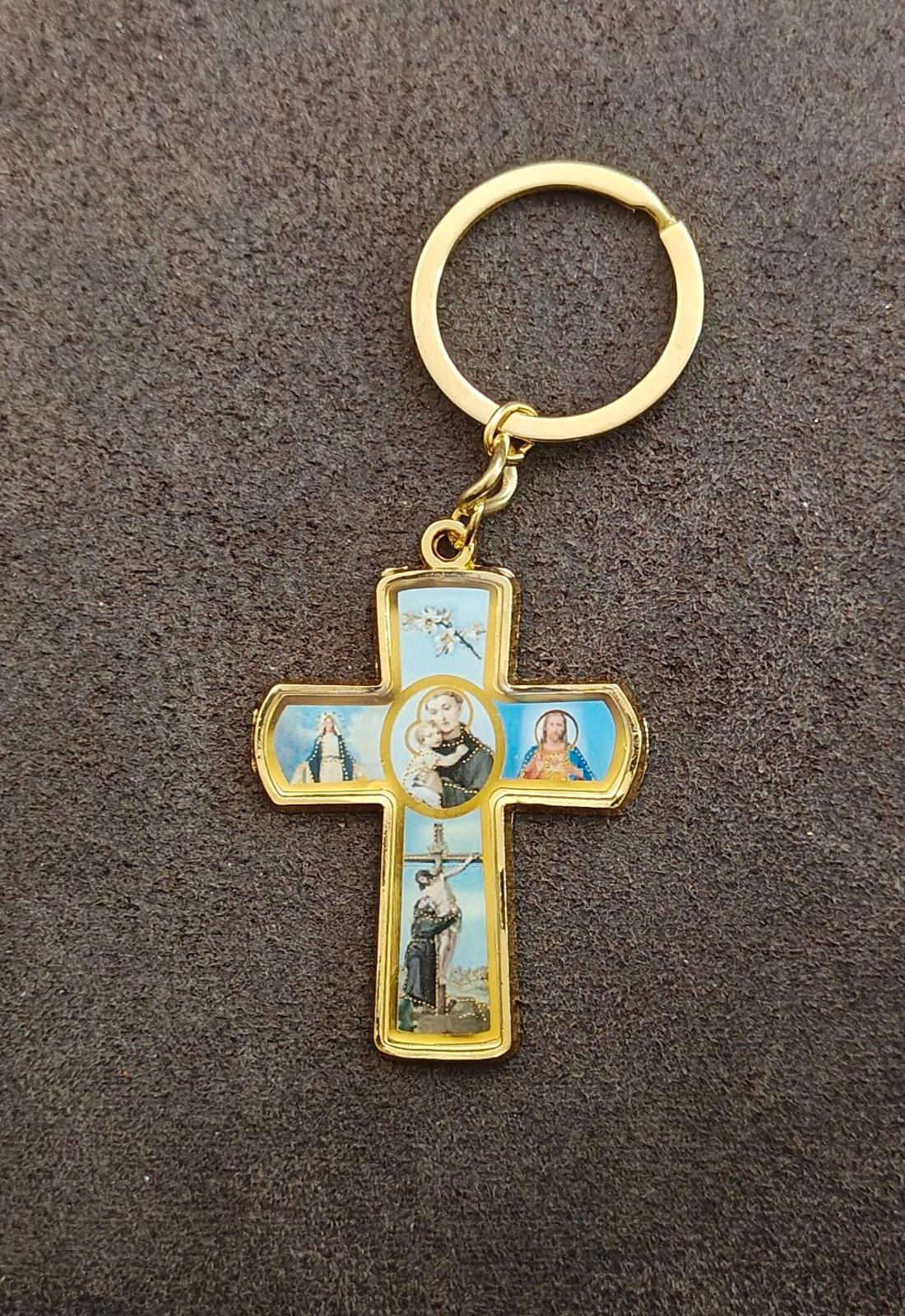 St. Anthony Catholic 4 Way Gold Tone Cross Keychain