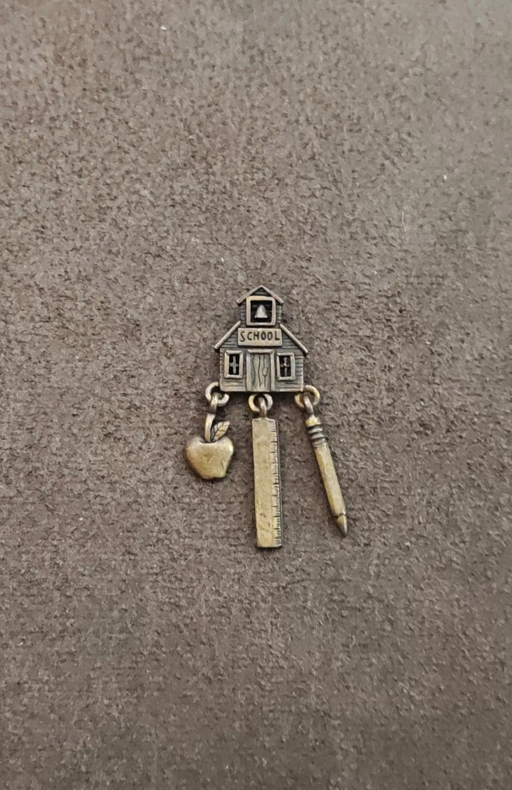 1980s JJ Jonette Teacher Theme Brass Dangle pin