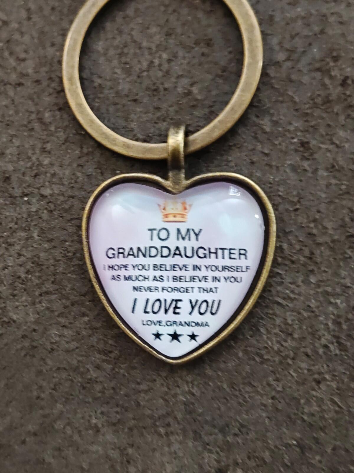 To My Granddaughter Inspirational Brass Tone Keychain