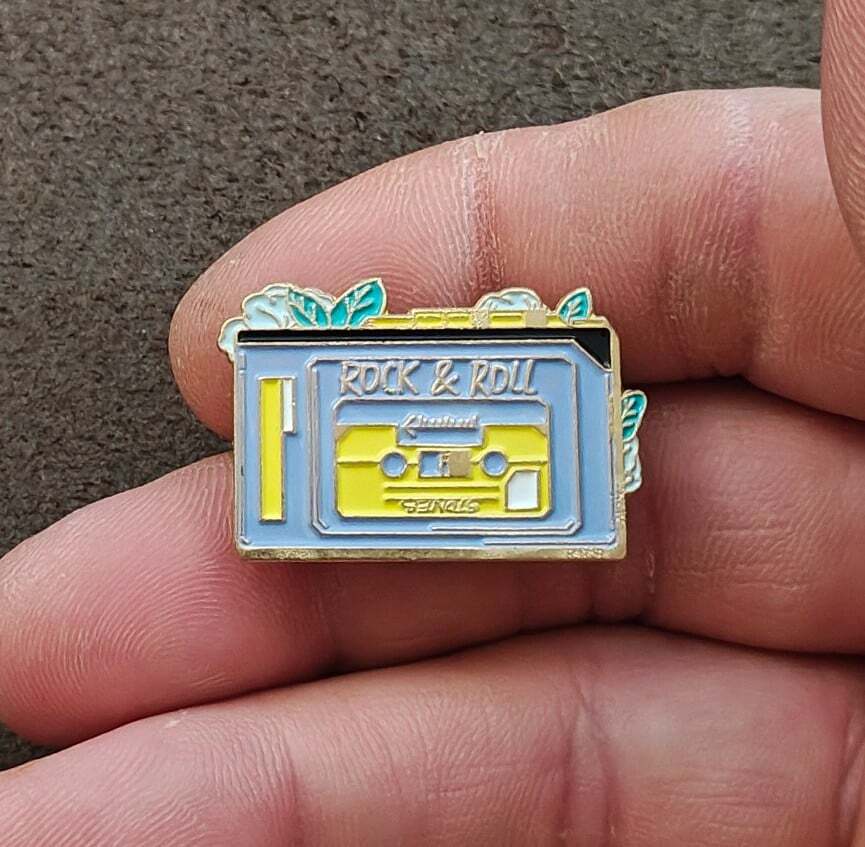 Retro Rock & Roll" Cassette Tape Gold Tone Enamel Pin