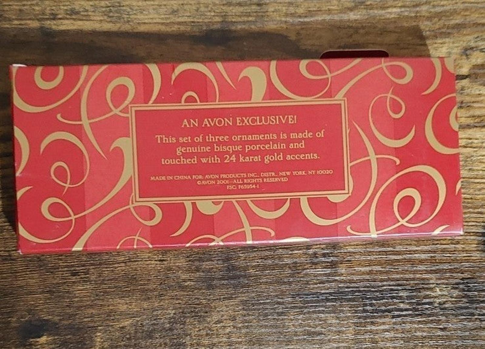 Red box back label: AN AVON EXCLUSIVE, 24 karat gold accents for bisque ornaments