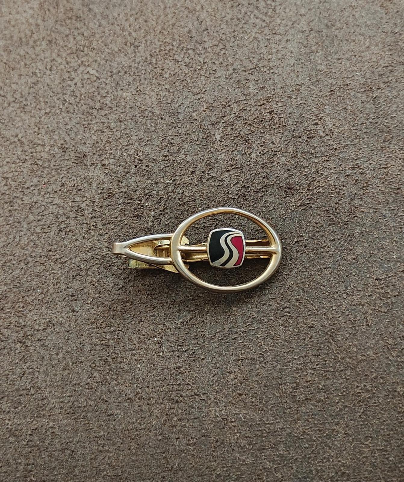 1980s Gold Tone Enamel Highway Tie Clip