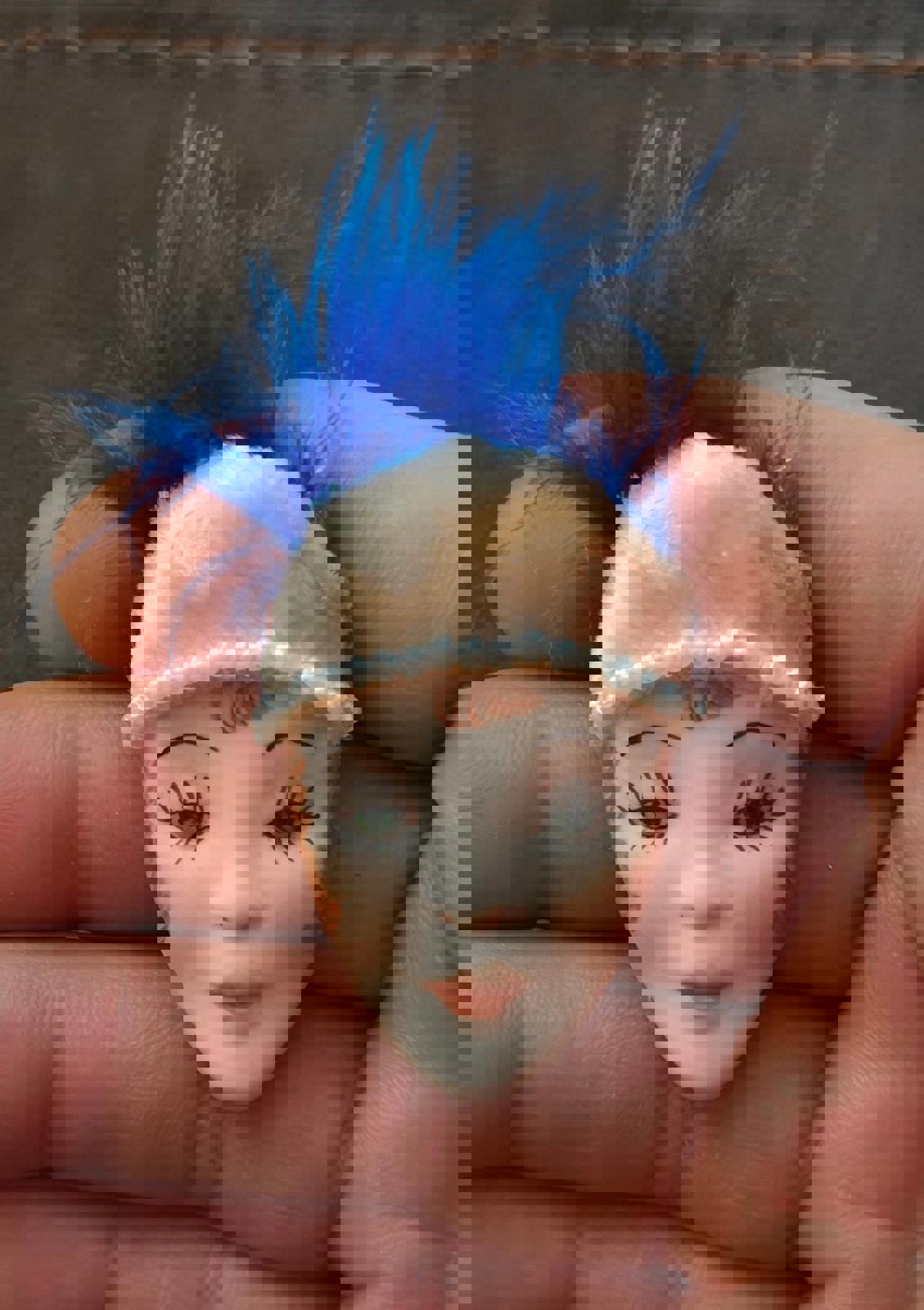 1900's Chalkware Doll Face Hand-Painted Feather Adorned Pin Brooch