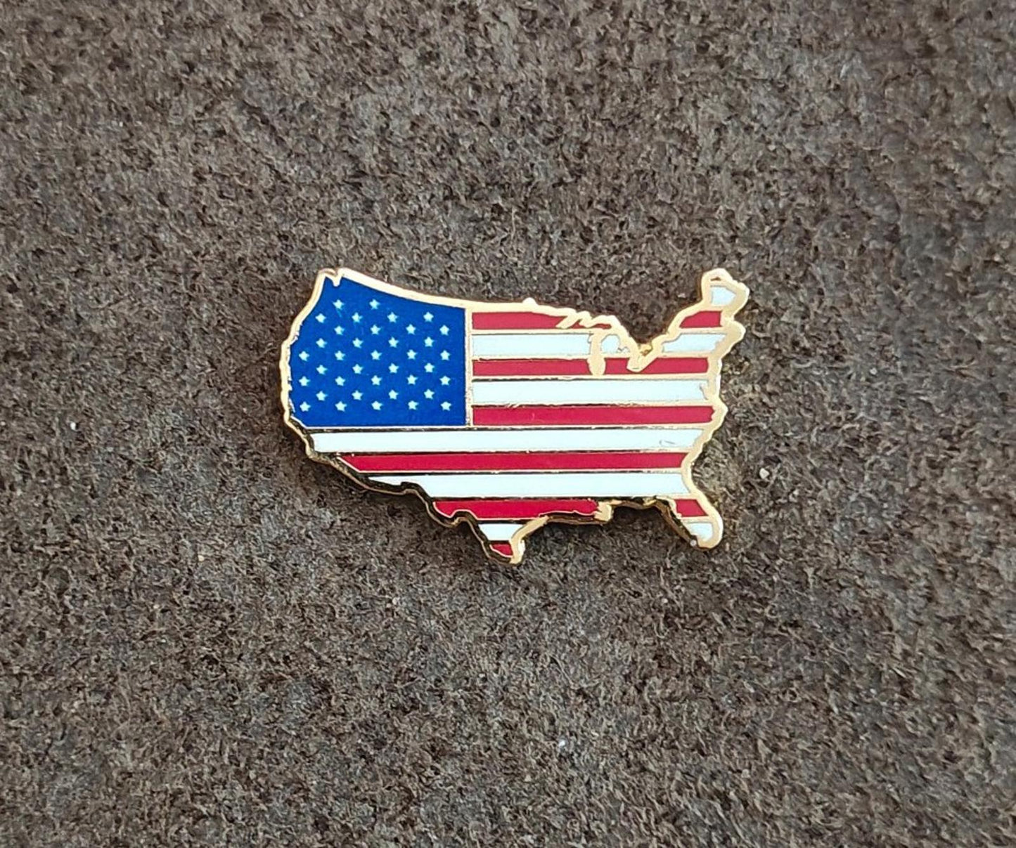 1980s United States Map Flag Gold Tone Enamel Pin