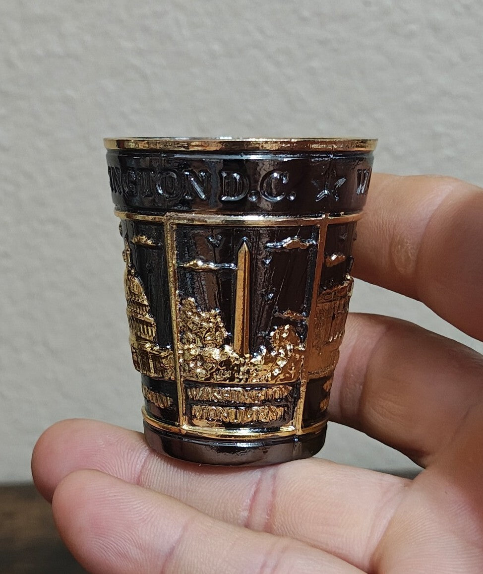 Washington D.C. Souvenir Gold & Black 3D Embosses Shot Glass