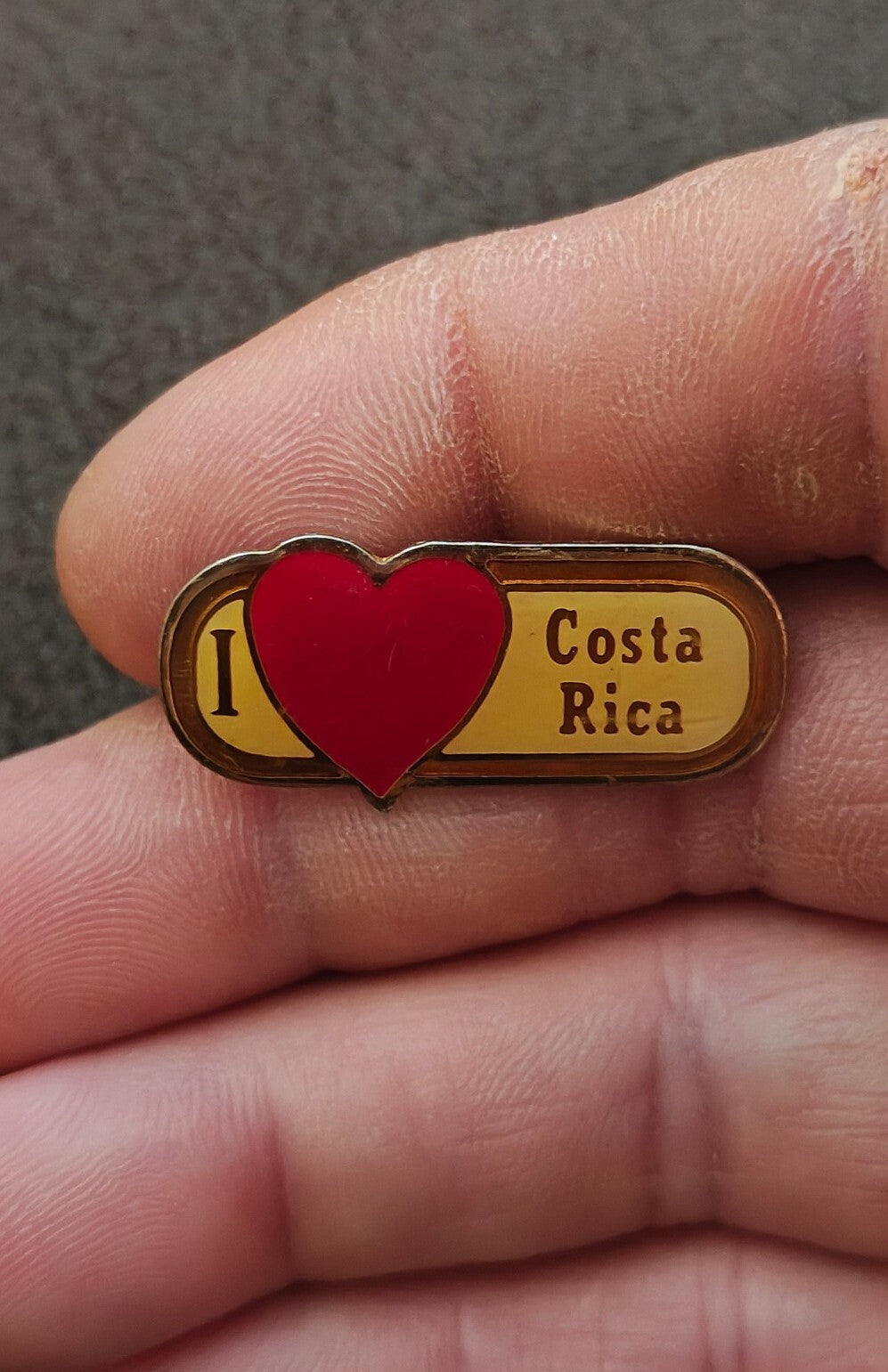 1980s I Love Costa Rica Travel Souvenir Gold Tone Enamel Pin