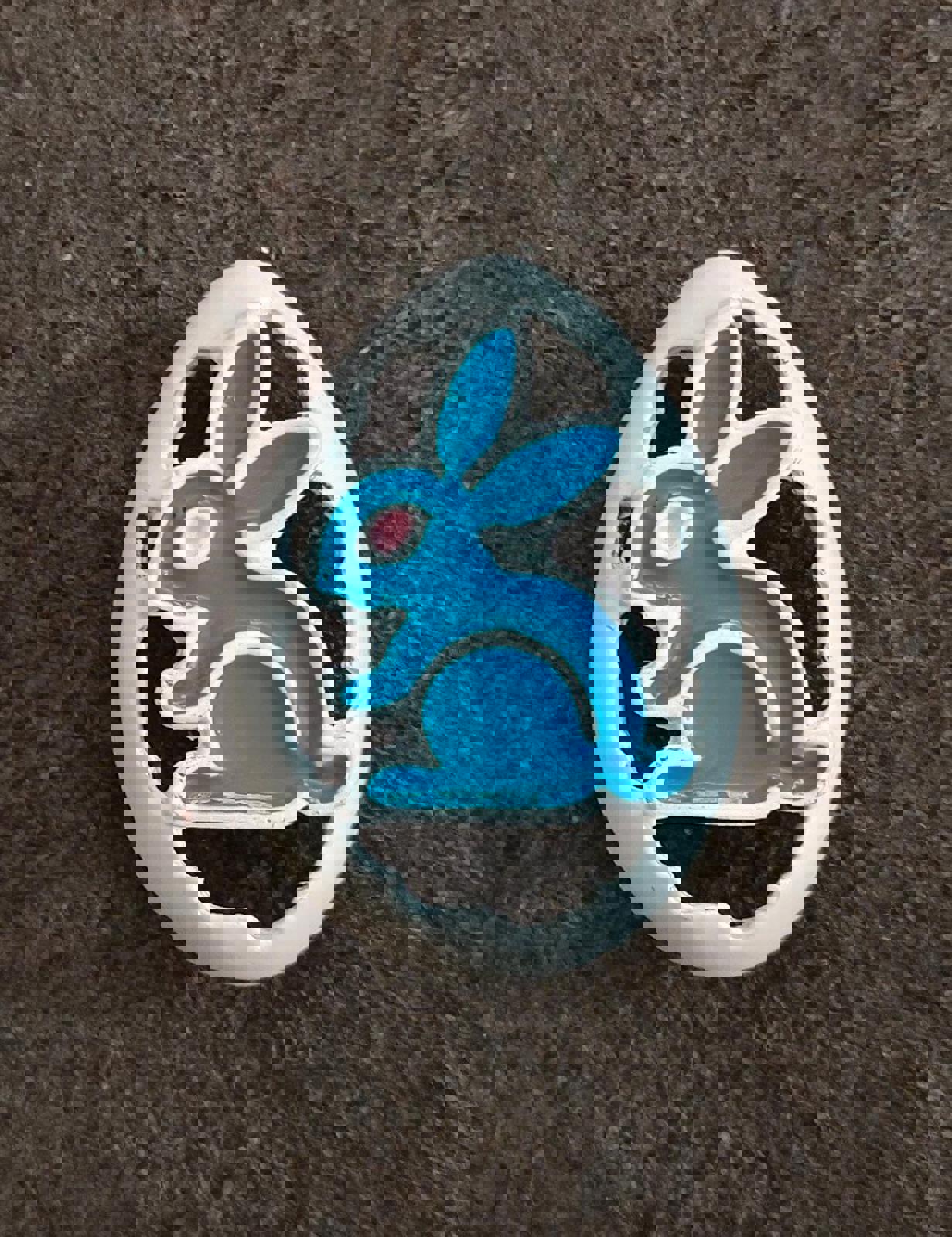 1980's Bunny Rabbit Blue & White Enamel Brooch