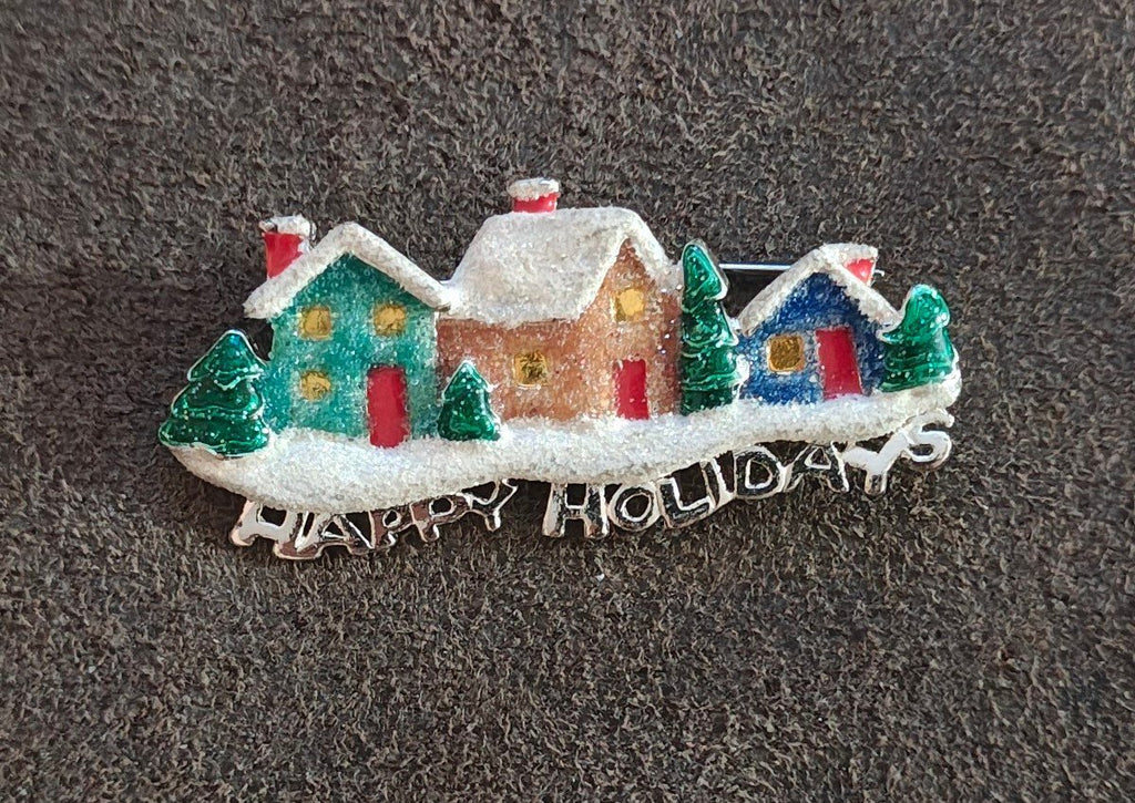 1980s Danecraft Happy Holidays Christmas Village Pin