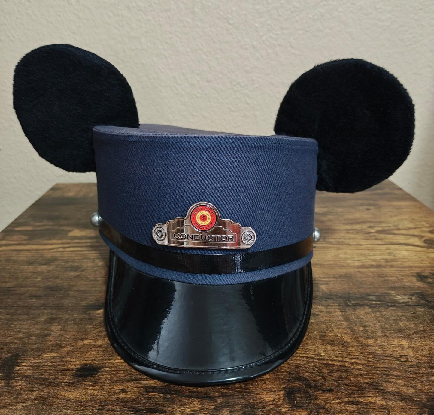 Disney Parks Blue Mickey Mouse Ears Conductor Hat Red Car Trolly