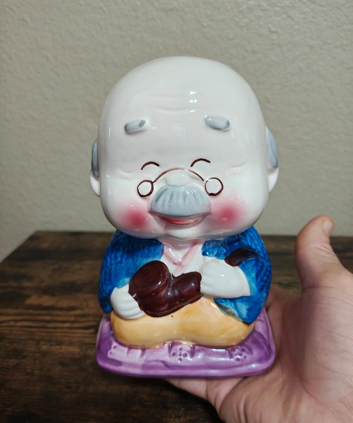 1970s Japanese Grandpa Ceramic Coin Bank Figure
