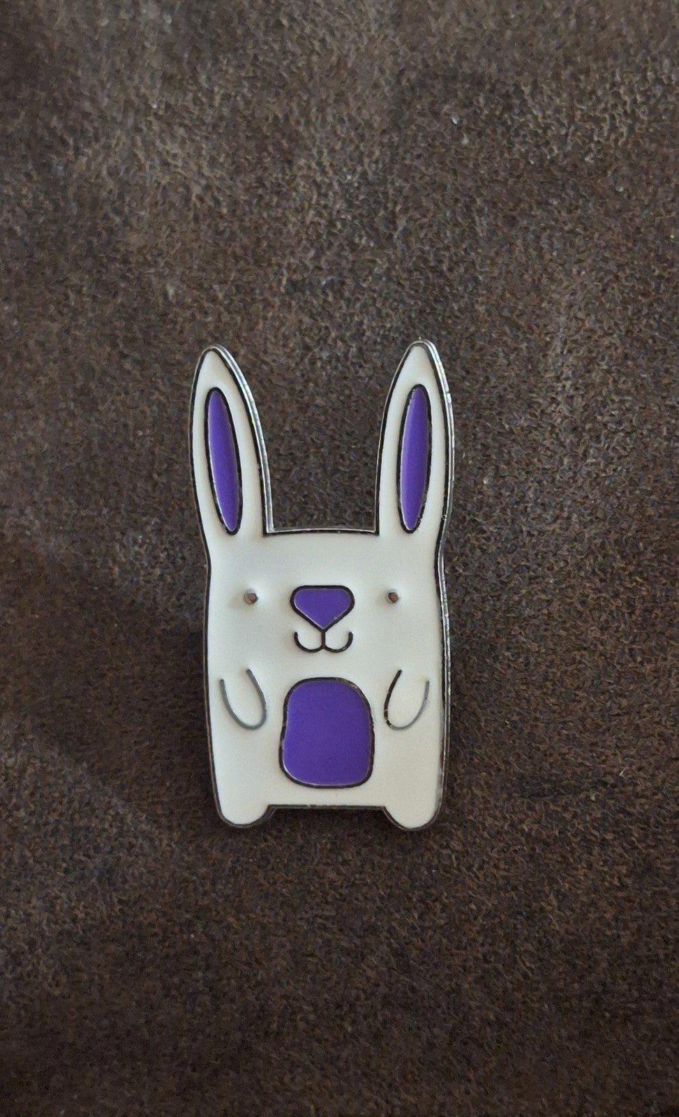 Adorable Colorful Jumbo Easter White Bunny Enamel Metal Pin.