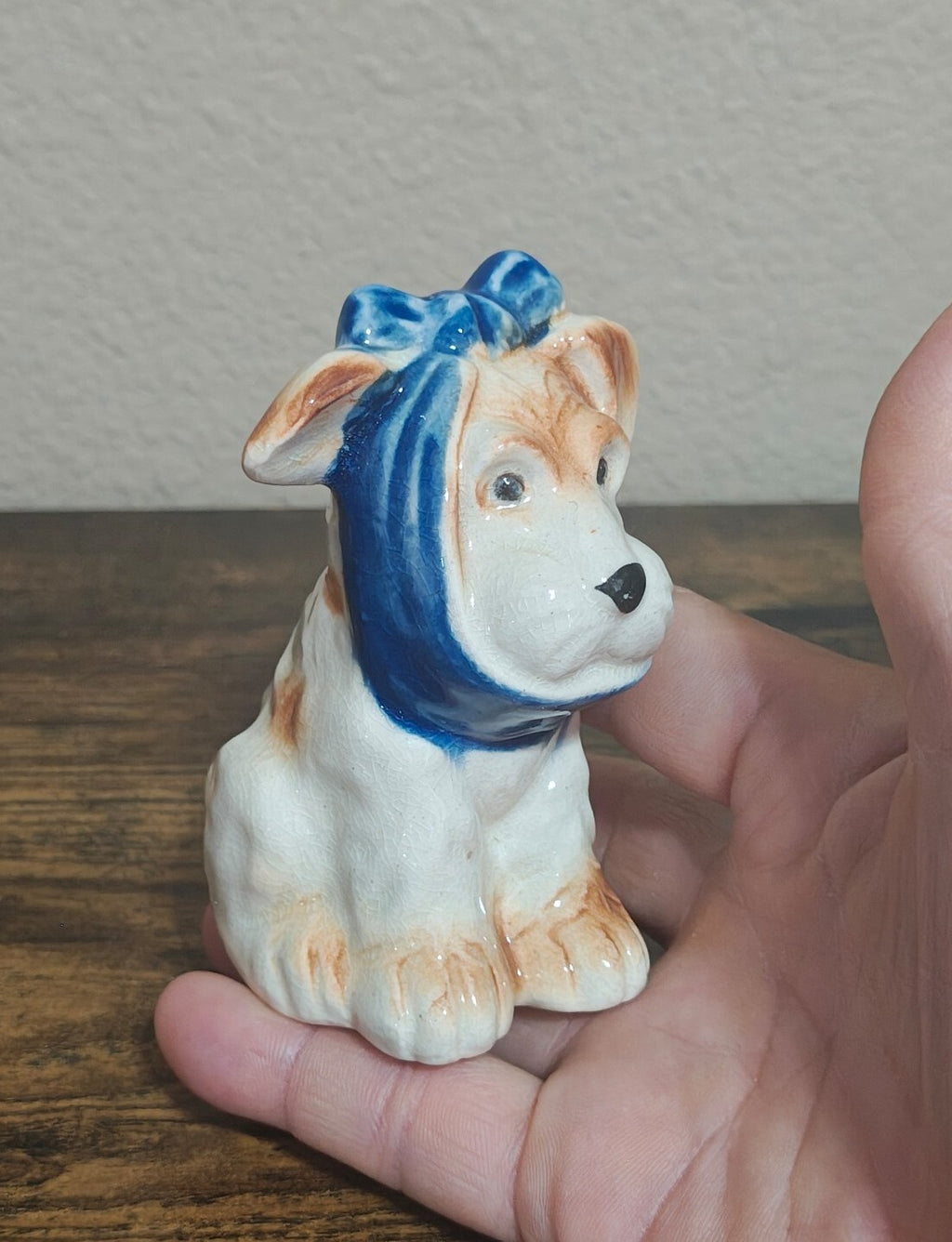 40s Made In Occupied Japan Porcelain Muggsy The Toothache Dog With Bow Figurine