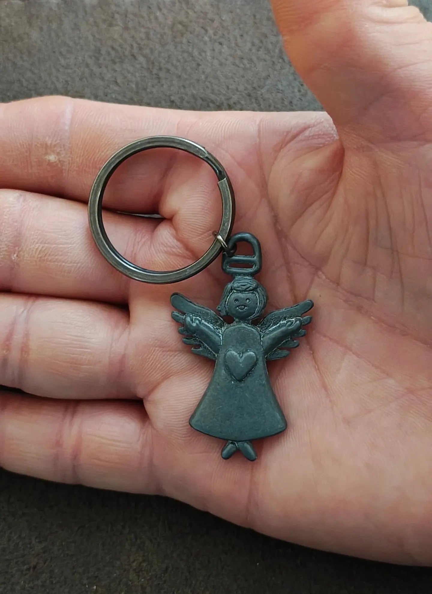 1990s Vintage Pewter Angel Keychain/Keyring