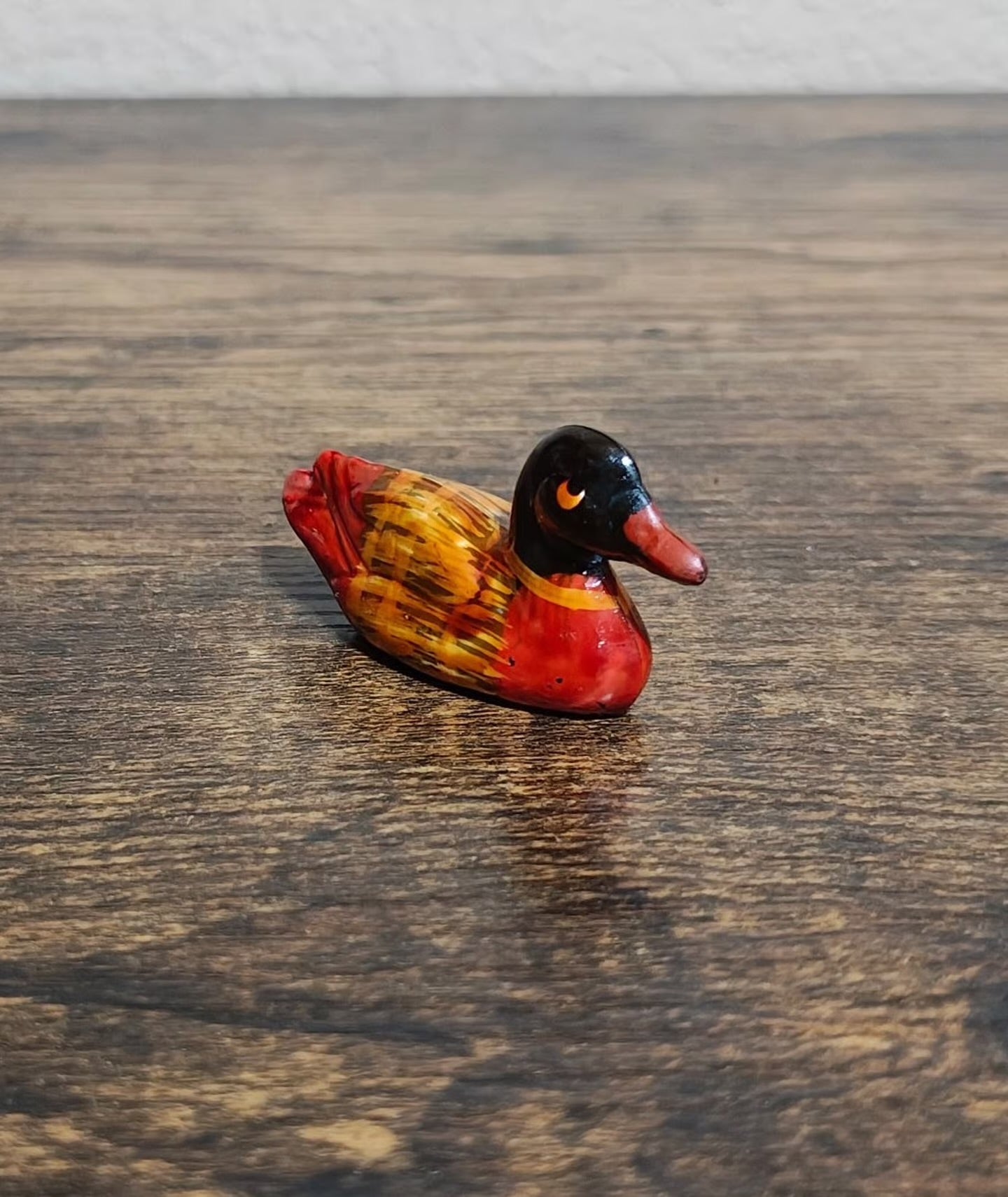 1980s Handmade Hand painted Small Mandarin Duck Wood Figurine