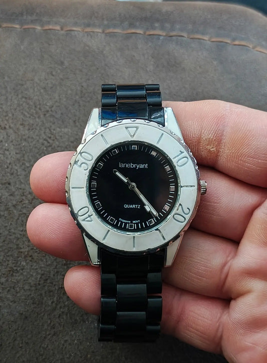 1990s Lane Bryant Quartz Ladies Watch With Black Dial Black Band