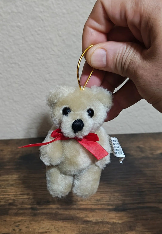 1980s Rare Vintage Mary Meyer Mini Plush Mohair Beige Teddy Bear Ornament