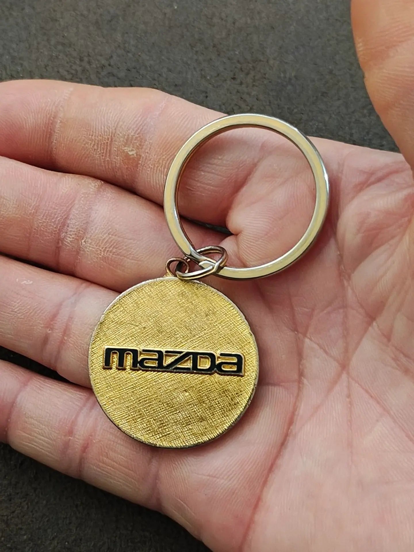 1980s Vintage Rare Gold Tone With Black Enamel Mazda Keychain