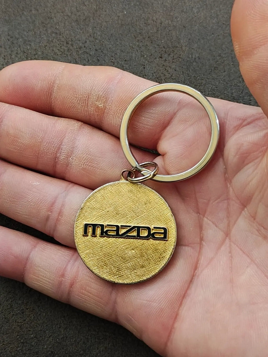 1980s Vintage Rare Gold Tone With Black Enamel Mazda Keychain