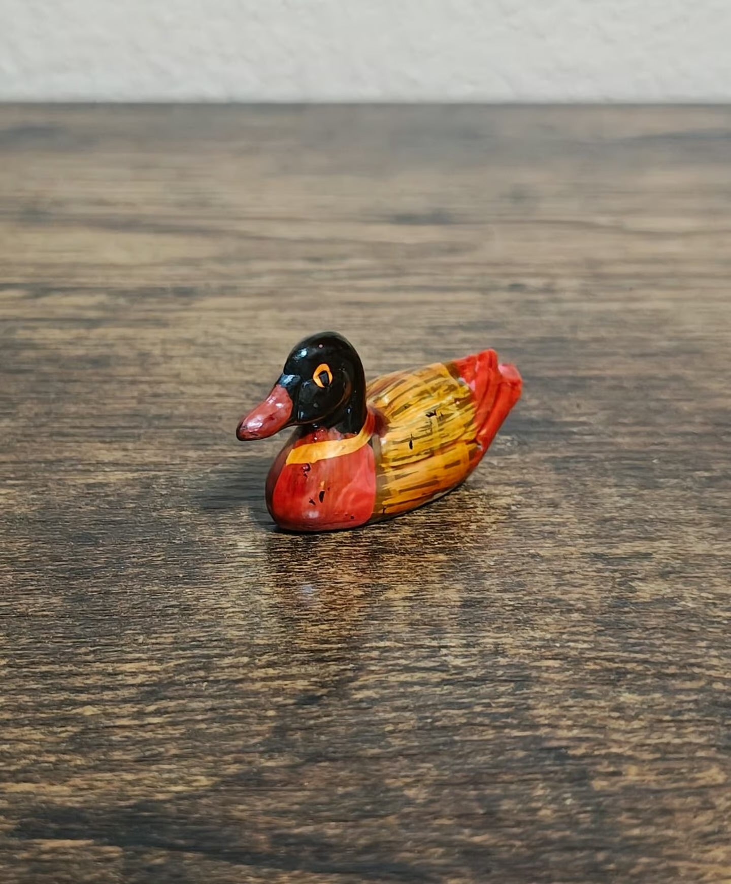 1980s Handmade Hand painted Small Mandarin Duck Wood Figurine