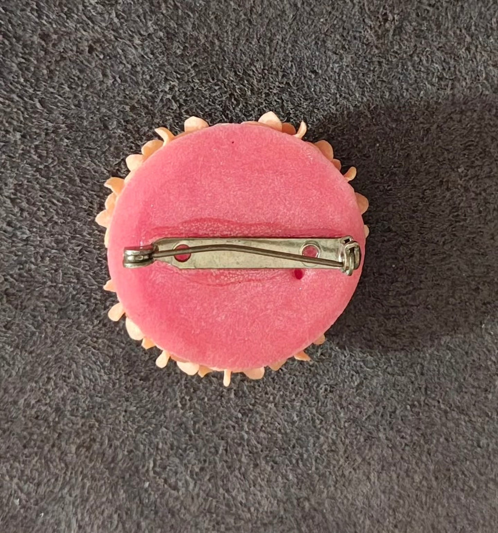 1940/50s Celluloid Carved Orange Pastel Flower Brooch Pin