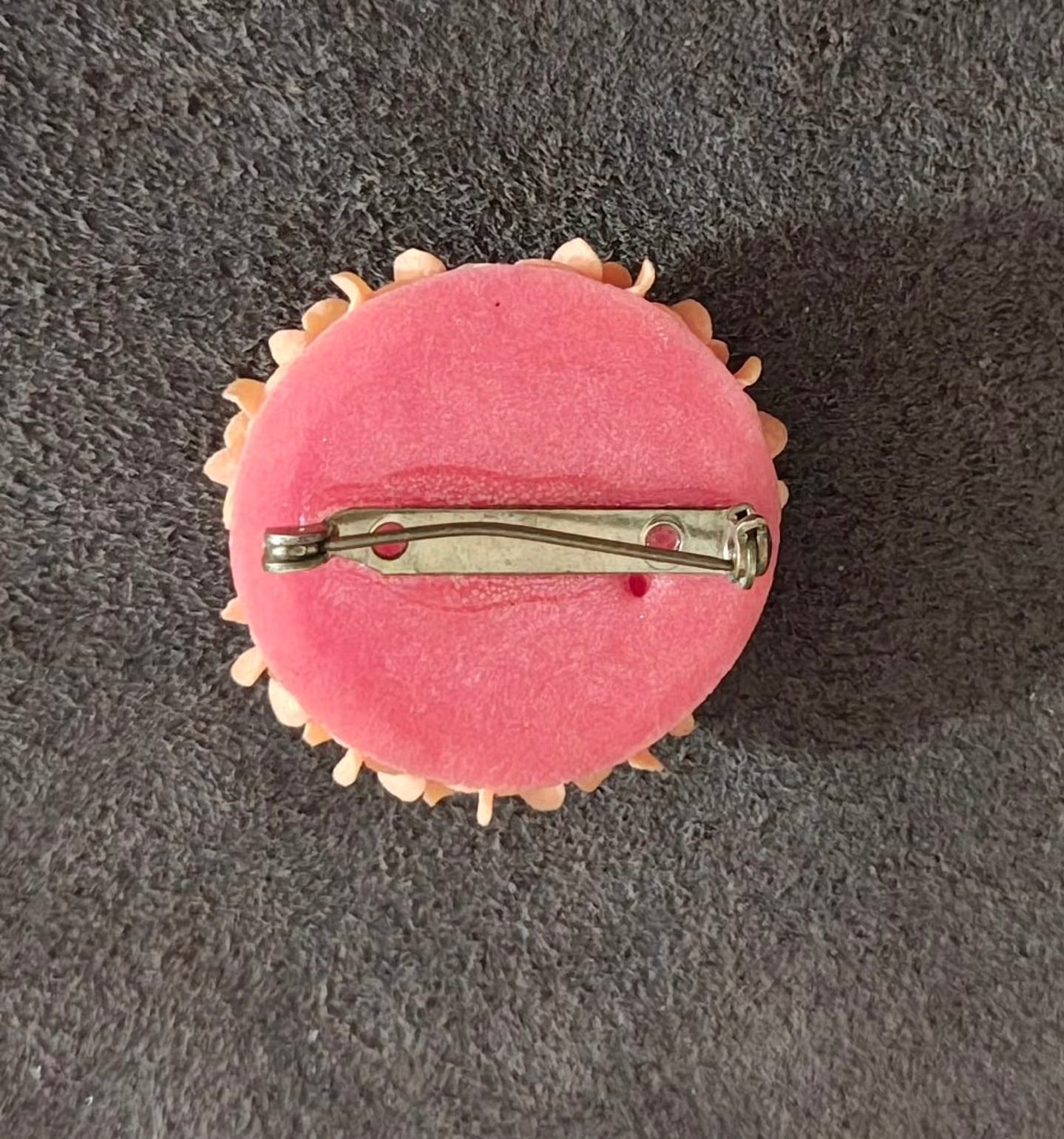 1940/50s Celluloid Carved Orange Pastel Flower Brooch Pin