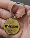 1980s Vintage Rare Gold Tone With Black Enamel Mazda Keychain