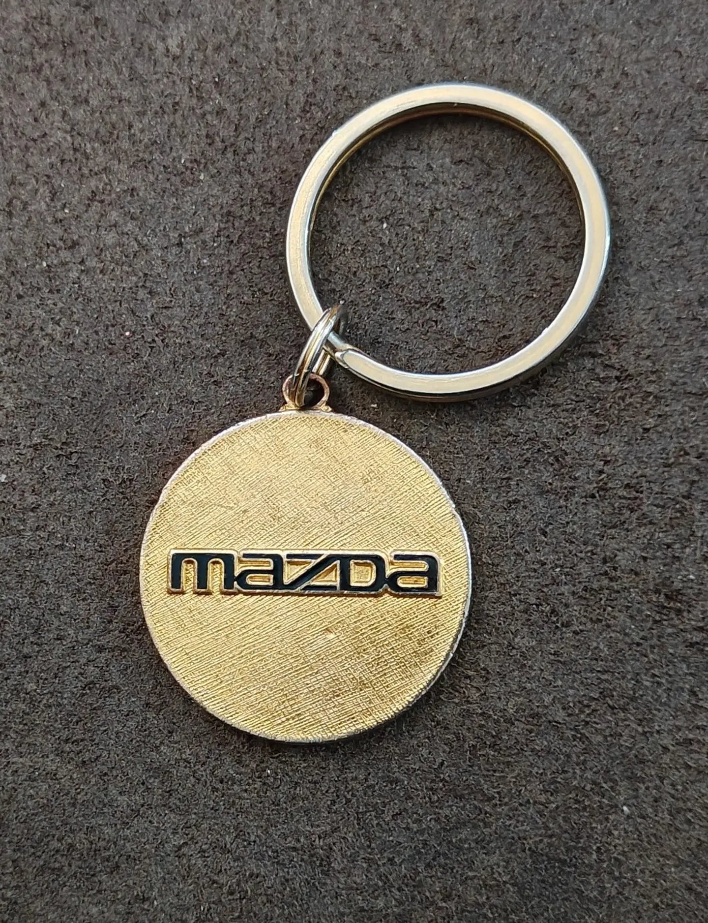 1980s Vintage Rare Gold Tone With Black Enamel Mazda Keychain