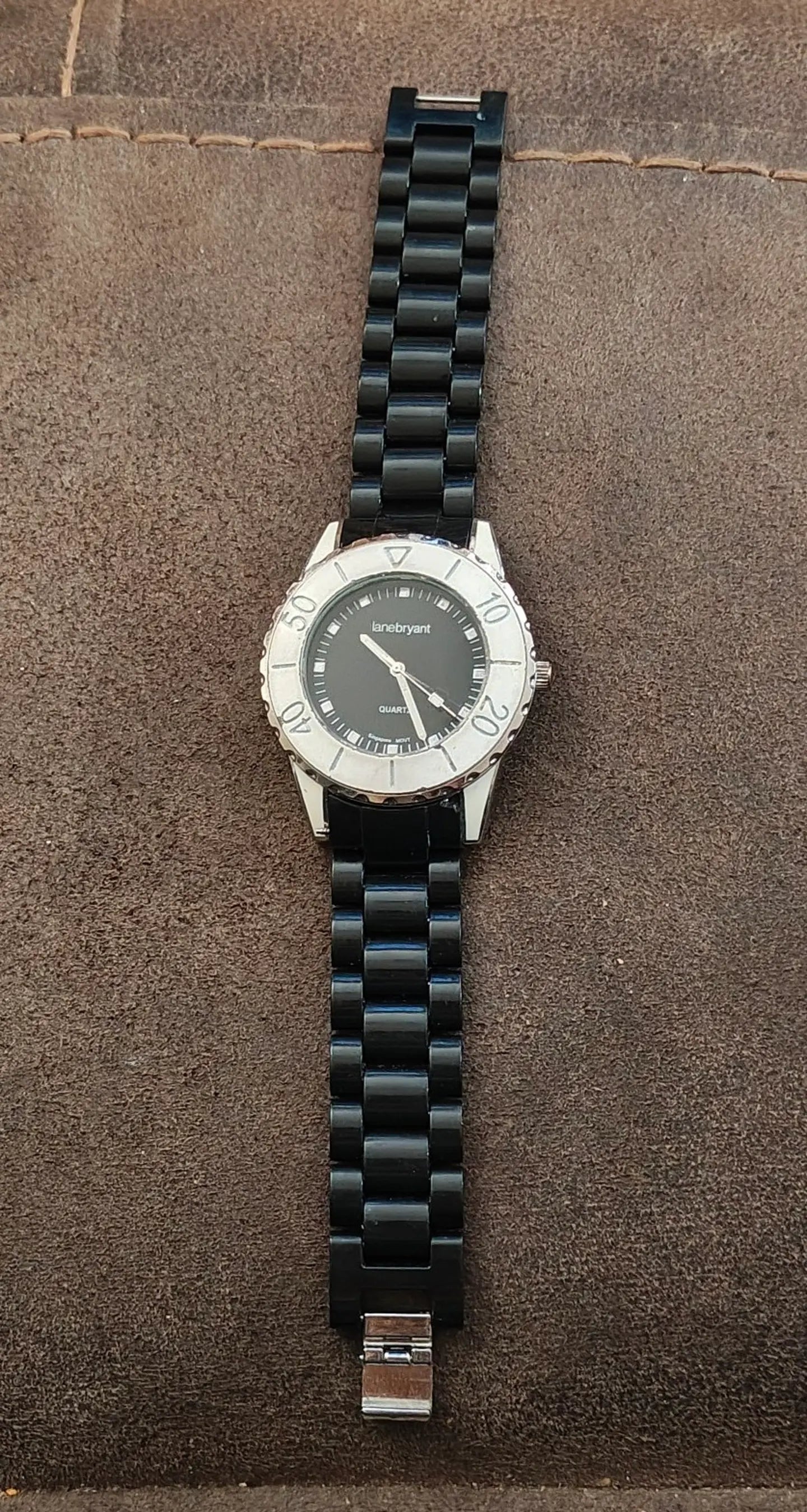 1990s Lane Bryant Quartz Ladies Watch With Black Dial Black Band