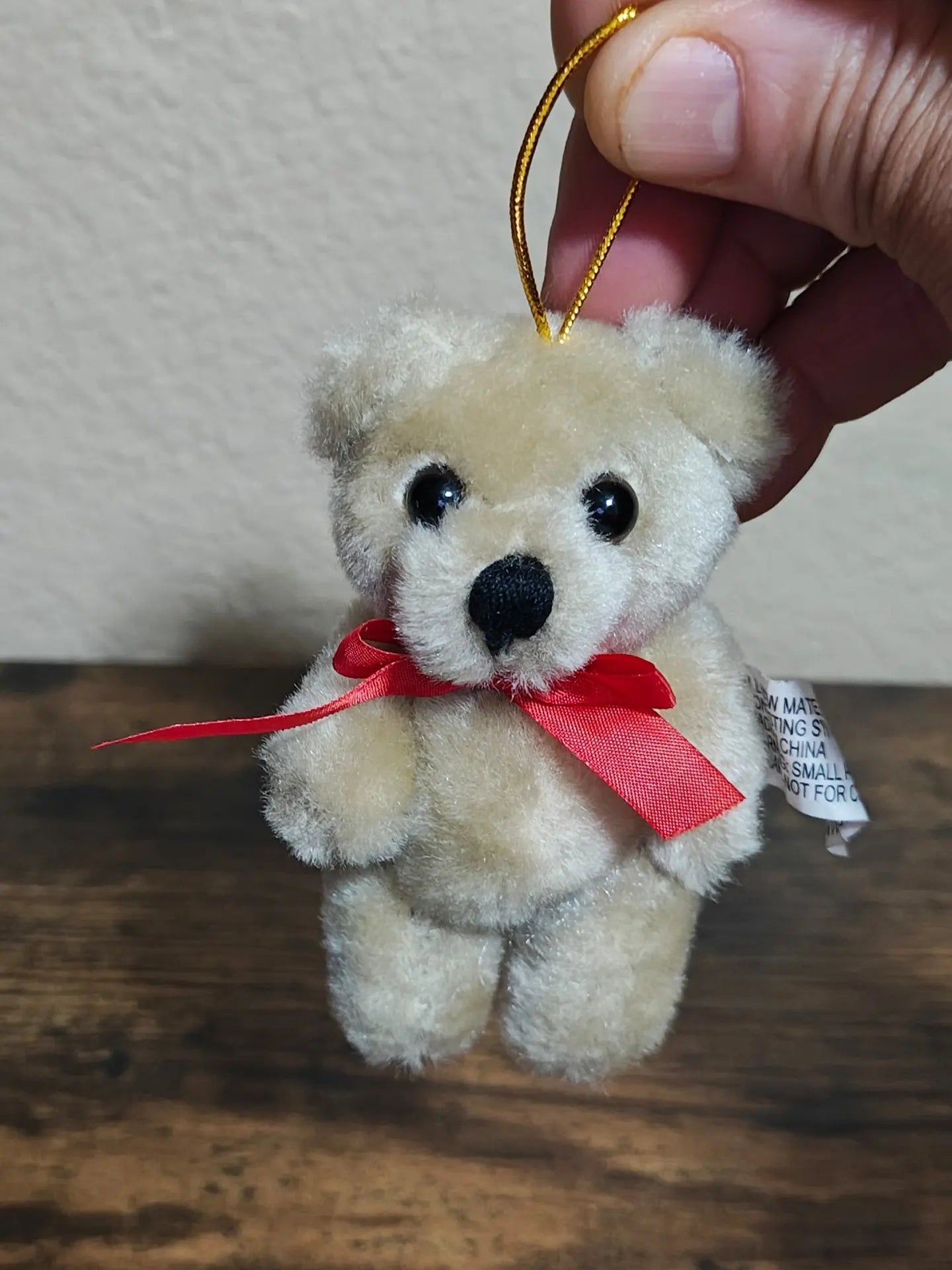 1980s Rare Vintage Mary Meyer Mini Plush Mohair Beige Teddy Bear Ornament
