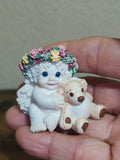 1996 Vintage Dreamsicles Playmates Angel Cherub Holdinging Teddy Bear Figurine