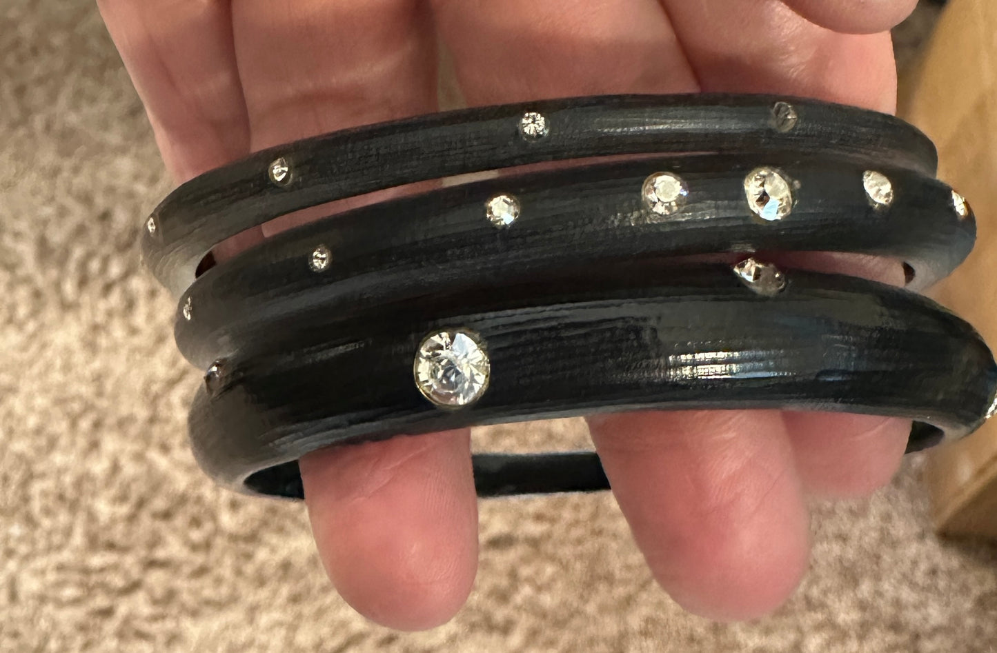 3 Alexis Bittar Smokey Gray Black Lucite Bangles With Crystal Embellishments
