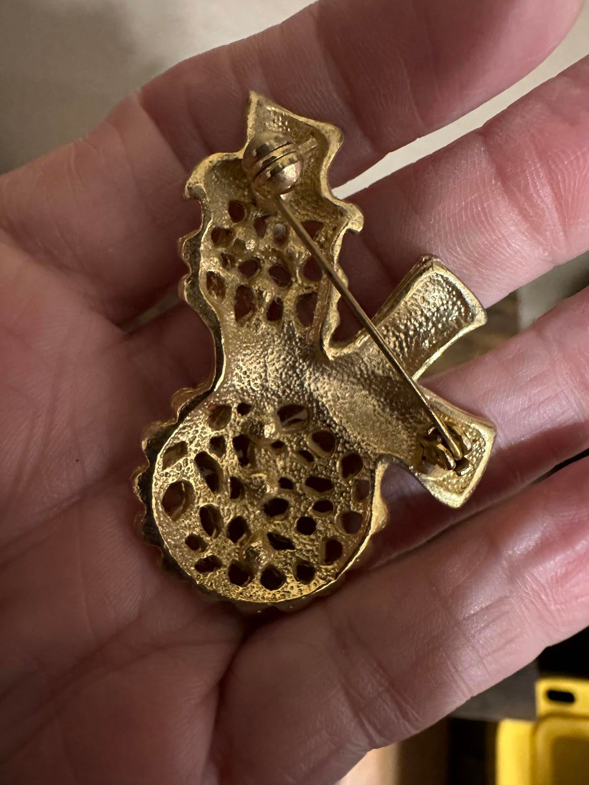 1970’s Snowman Brooch With Rhinestone Embellishments