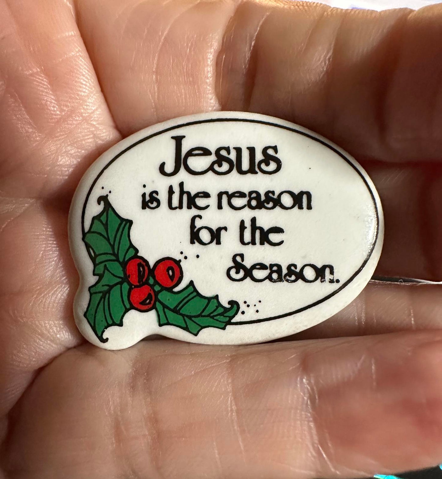 1980’s Jesus is the reason for the season and holly decoration