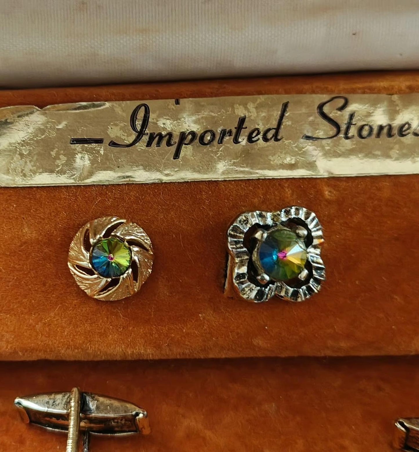 Mr. S Iridescent Watermelon Rivoli Rhinestone cufflink tie stud set