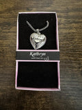 Silver-tone heart locket necklace, engraved “Kathryn” pendant with chain