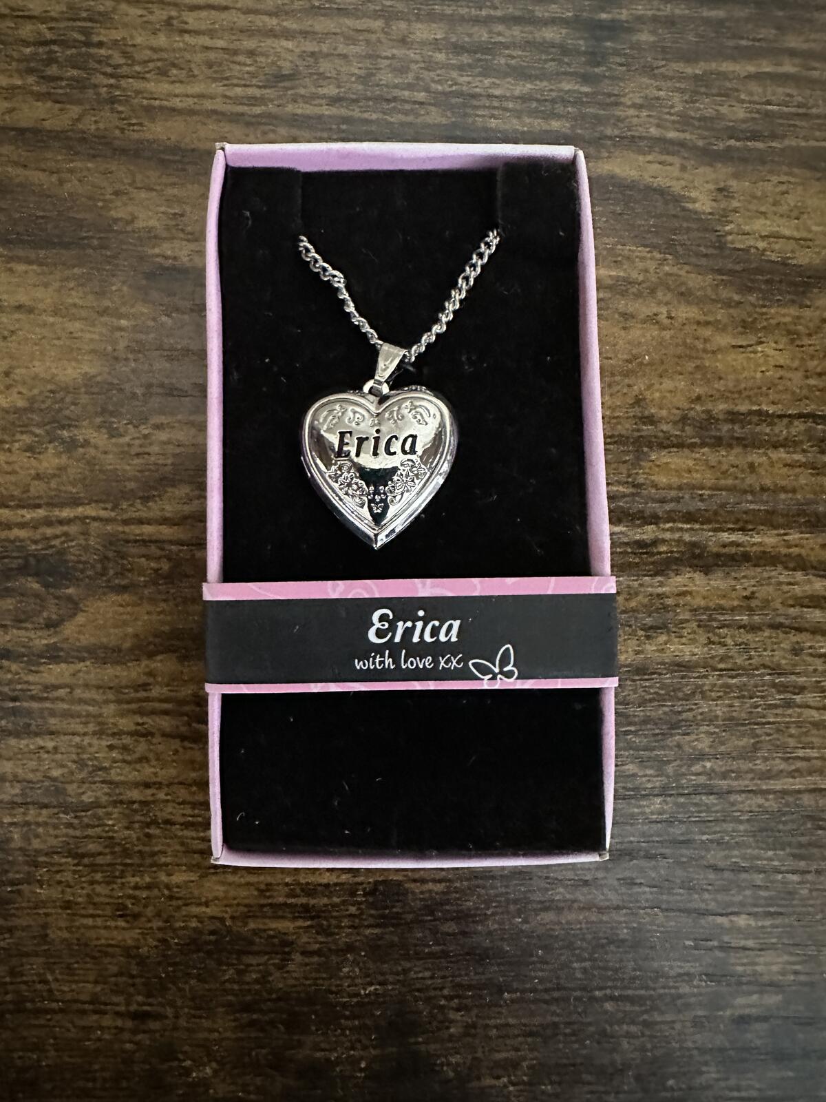 Love Lockets Silver tone Engraved Erica Necklace