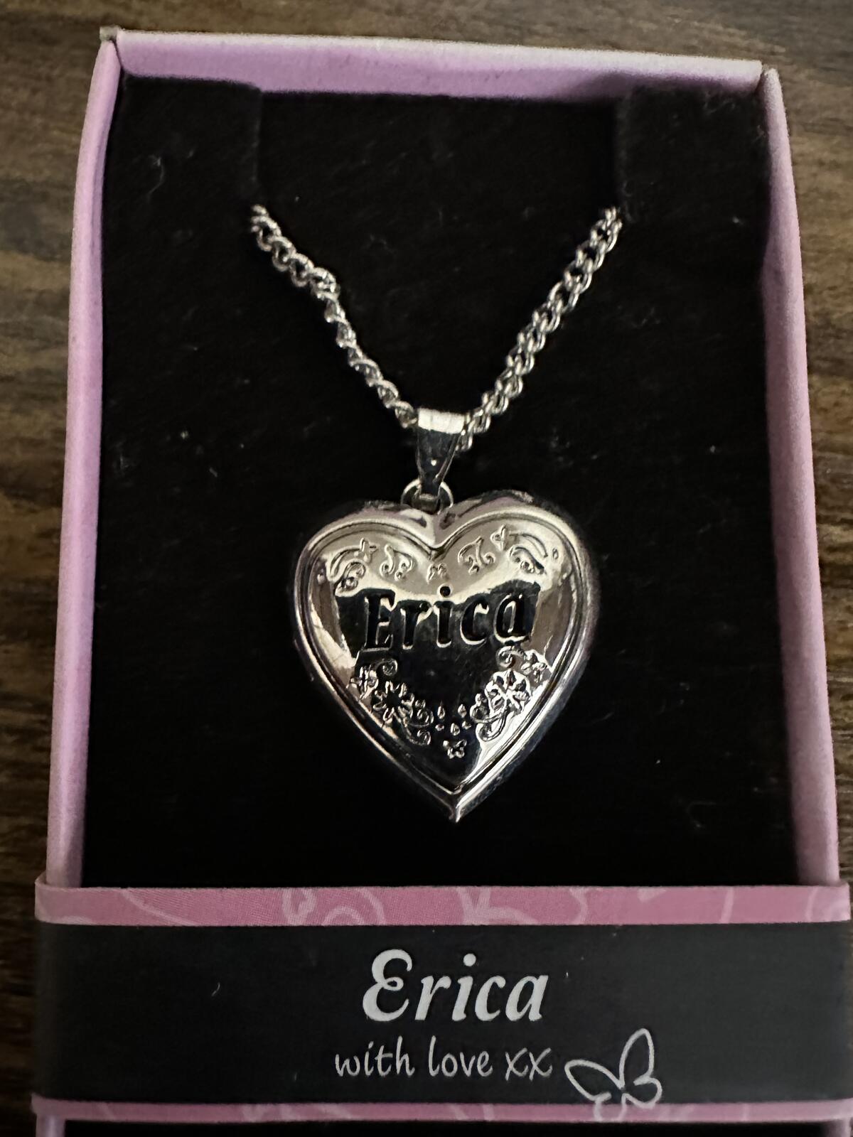 Love Lockets Silver tone Engraved Erica Necklace