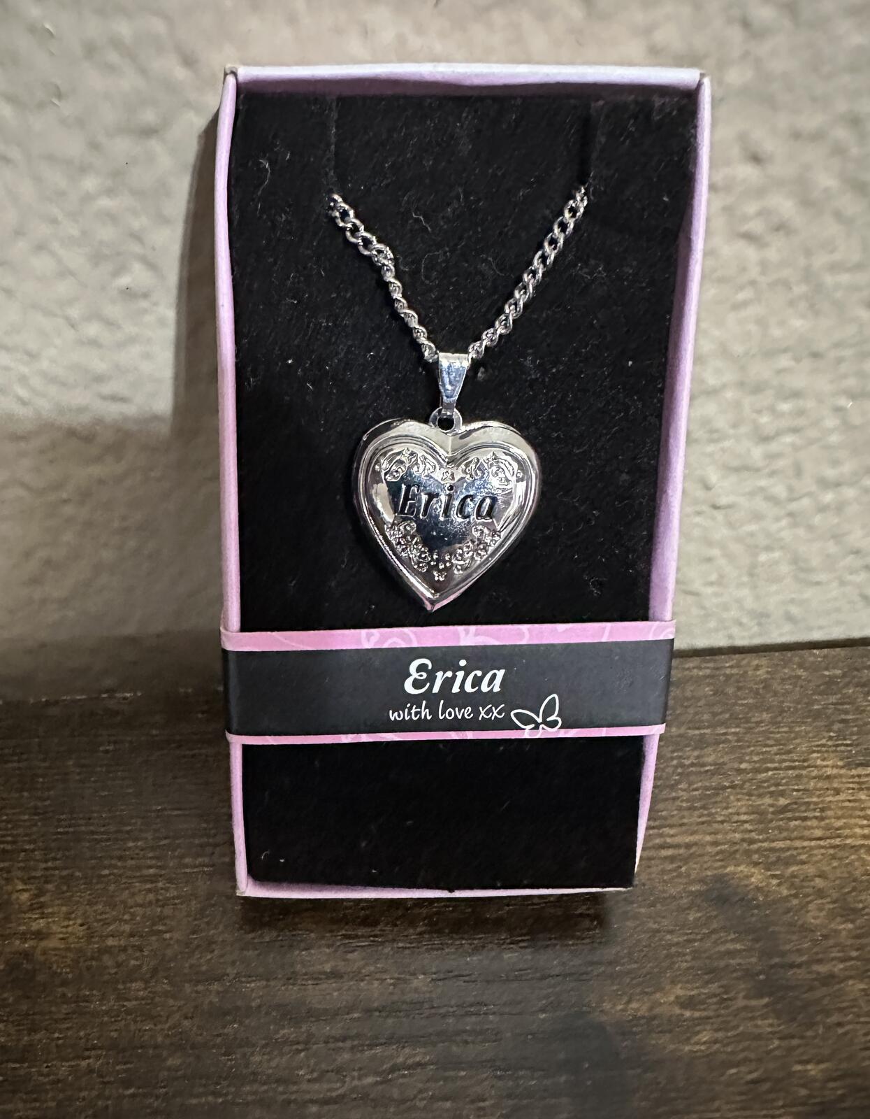 Love Lockets Silver tone Engraved Erica Necklace