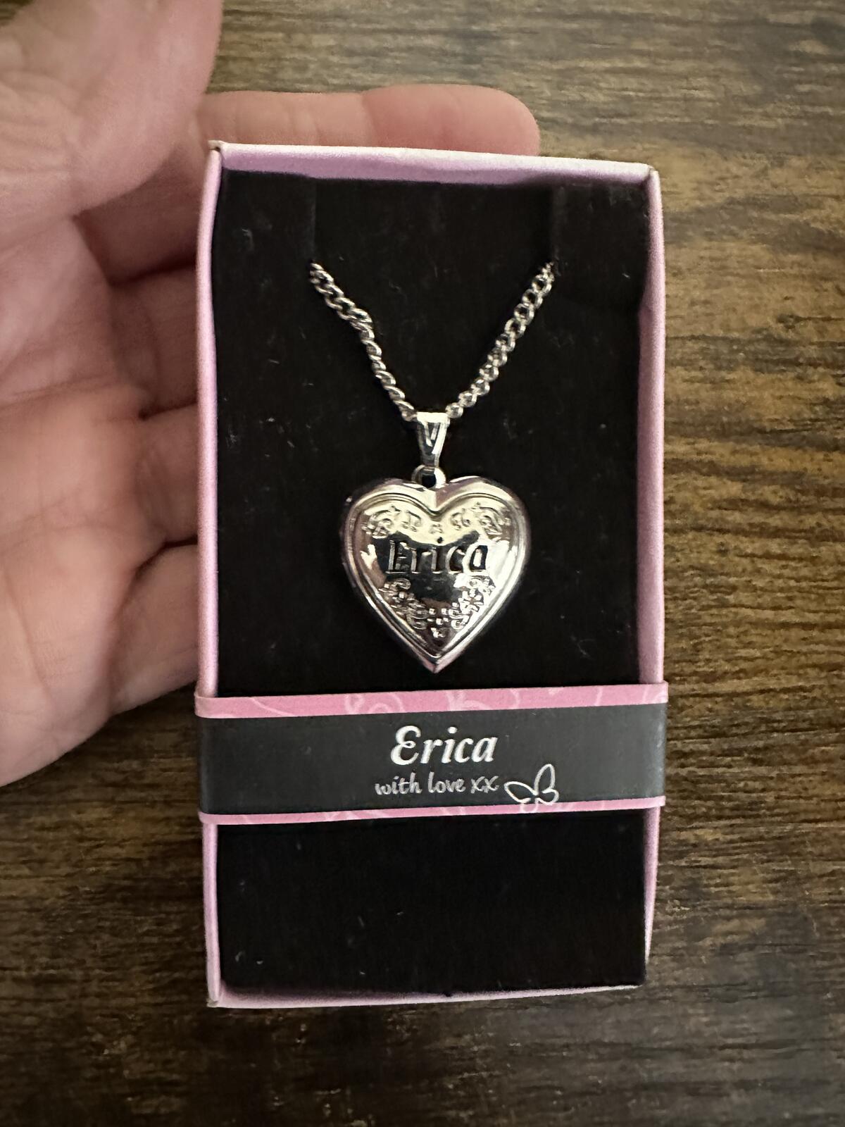 Love Lockets Silver tone Engraved Erica Necklace