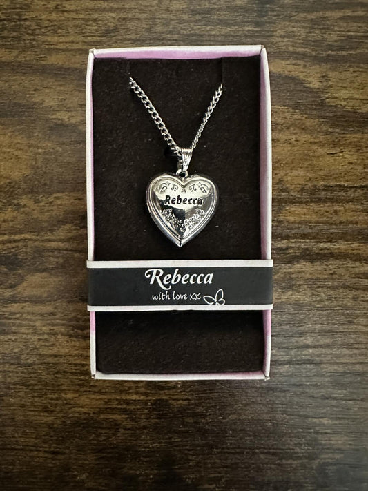 Love Lockets Silver tone Engraved Rebecca Necklace