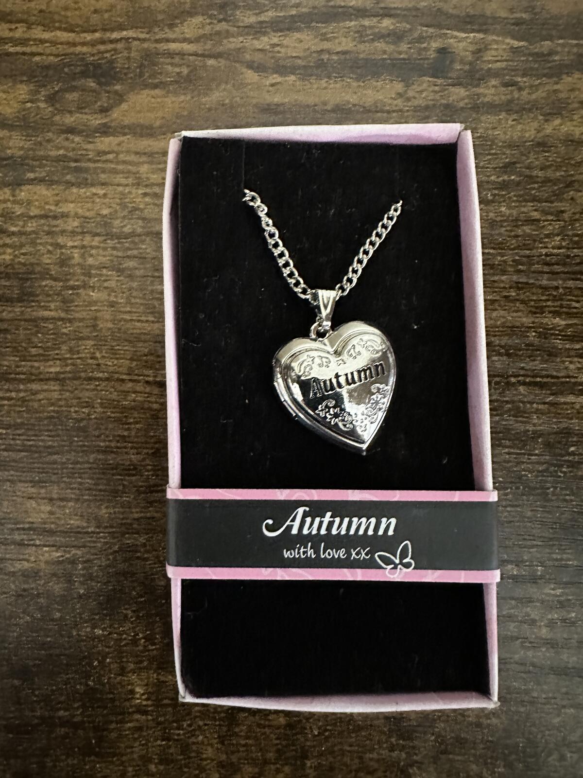 Love Lockets Silver tone Engraved Autumn Necklace