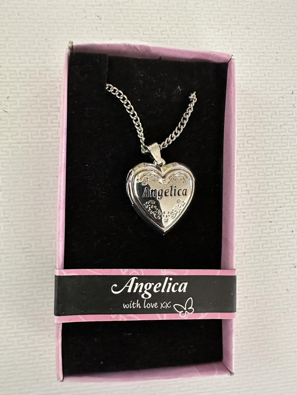 Love Lockets Silver tone Engraved Angelica Necklace