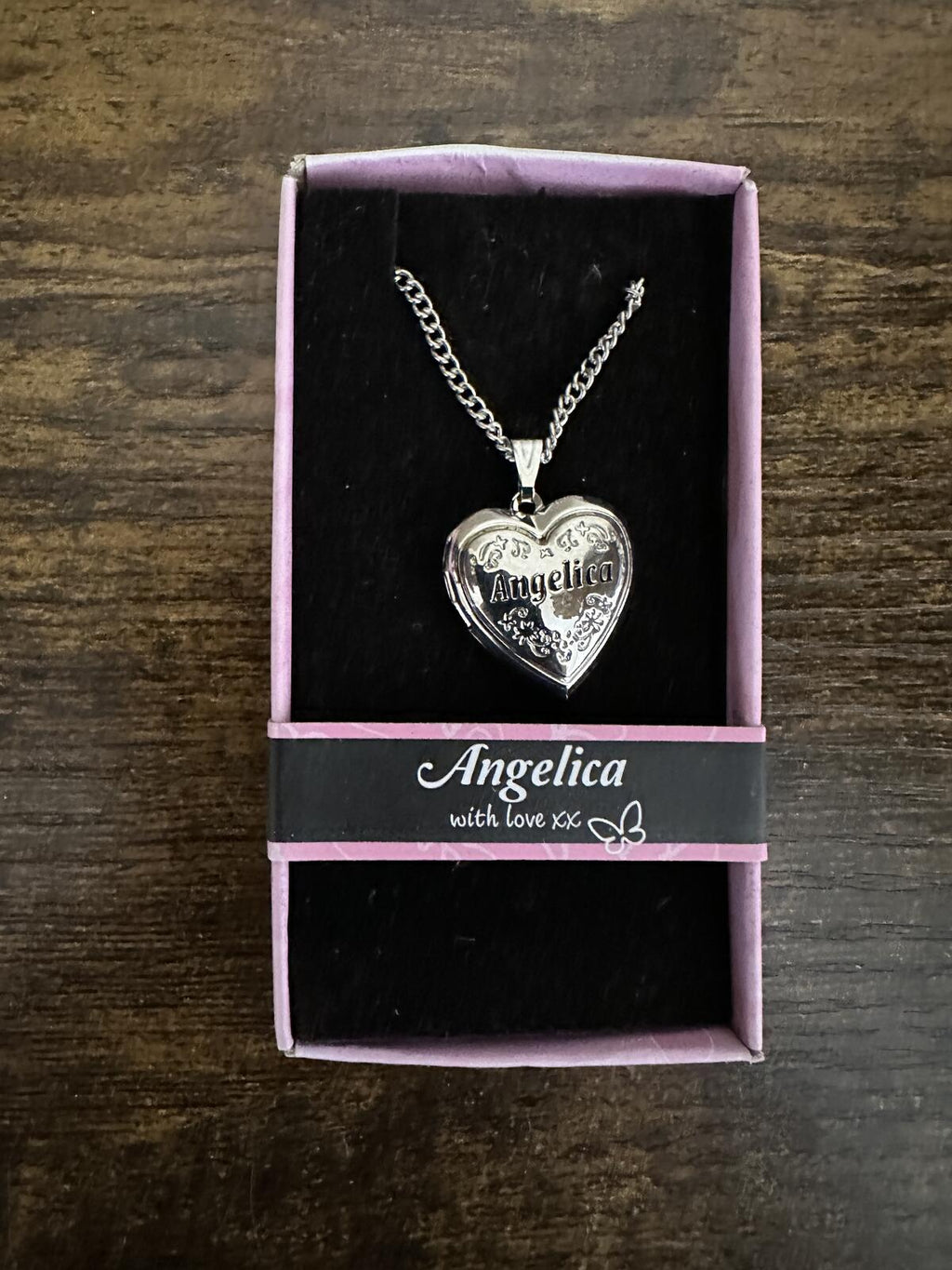 Love Lockets Silver tone Engraved Angelica Necklace