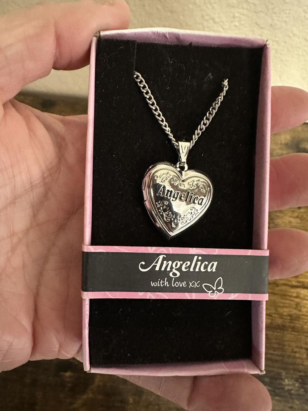 Love Lockets Silver tone Engraved Angelica Necklace