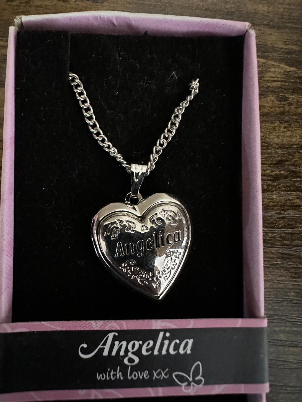 Love Lockets Silver tone Engraved Angelica Necklace