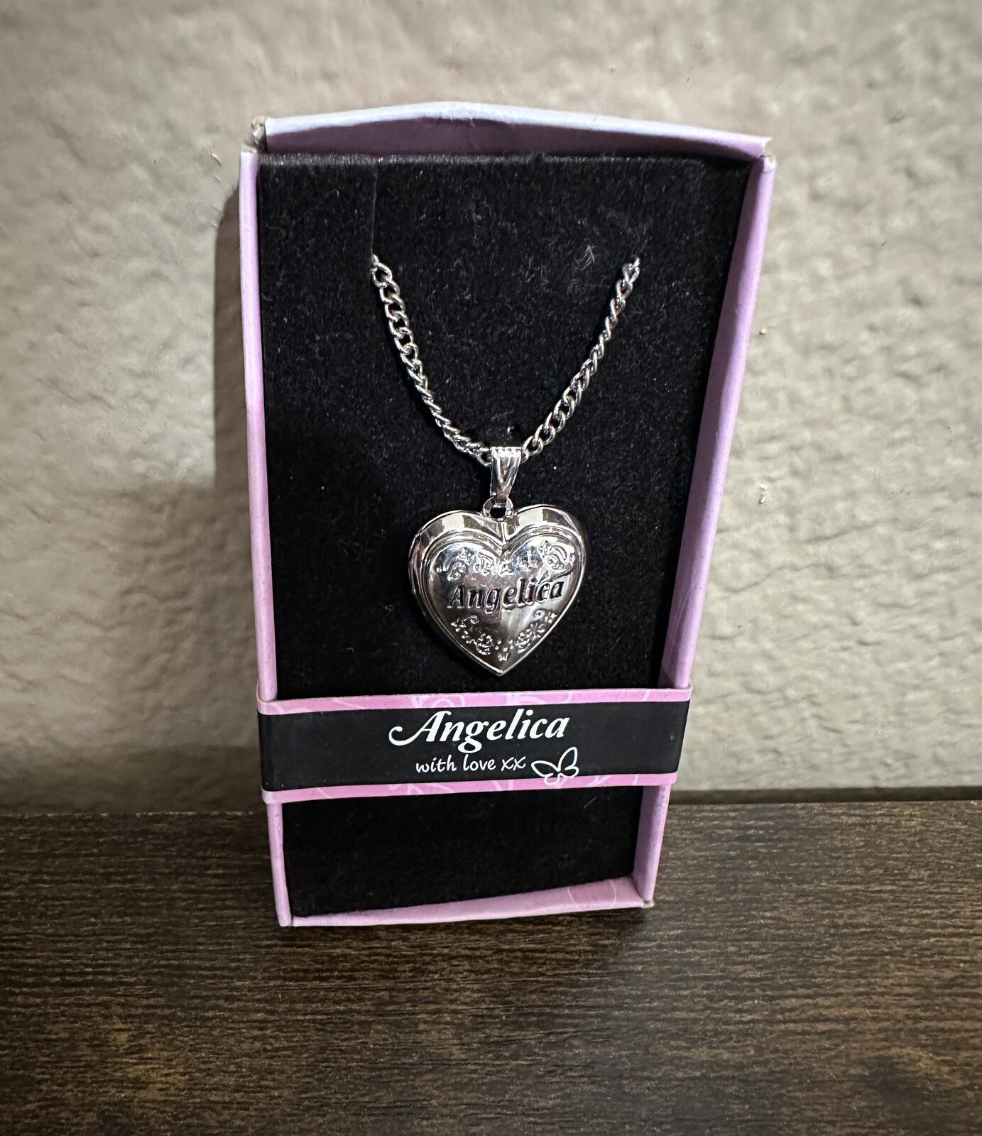 Love Lockets Silver tone Engraved Angelica Necklace