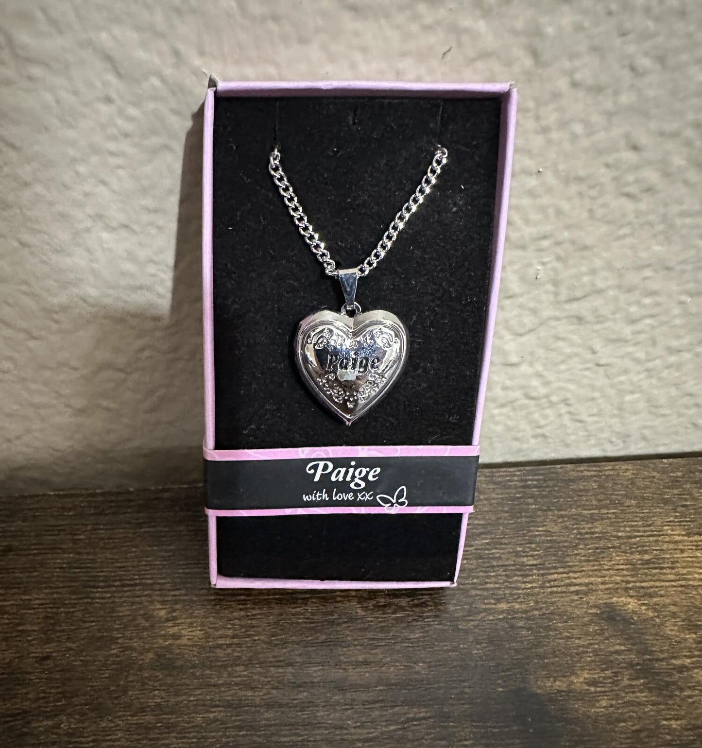 Love Lockets Silver tone Engraved Paige Necklace