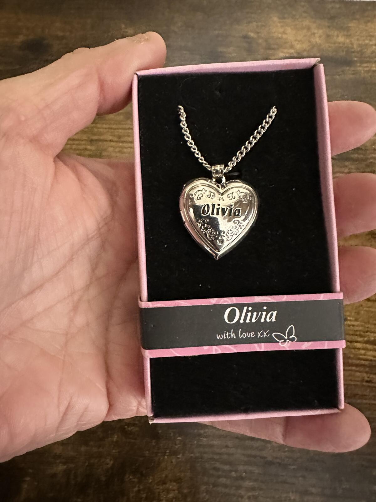 Love Lockets Silver tone Engraved Olivia Necklace