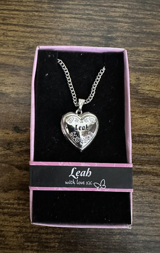 Love Lockets Silver tone Engraved Leah Necklace